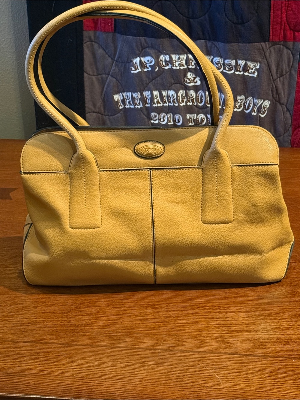 Tod's Yellow Pebbled Leather Double-Handle Shoulder Bag